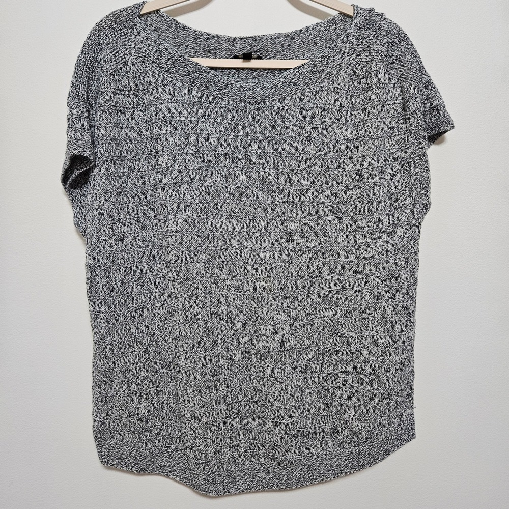 Talbots 100% Linen Knit Top Womens Black White Marled Relaxed Boho Cap Sleeve L